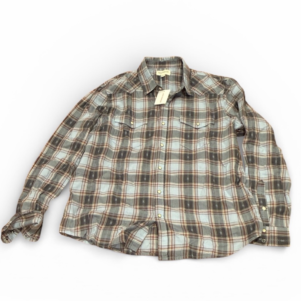 Lucky Brand Men's Plaid Button-Down Shirt in Blue and Brown